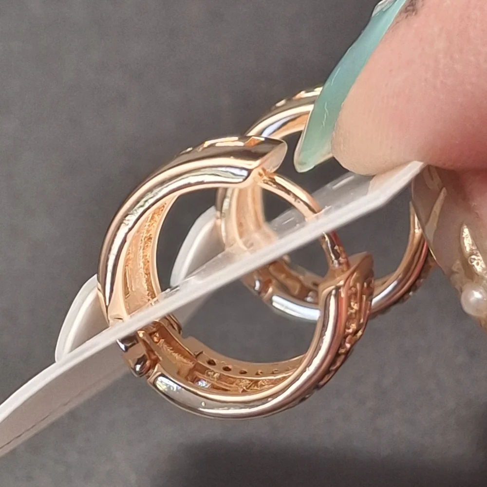 Rose Gold Greek Key Hoop Earrings with Crystals - Picture 4 of 4